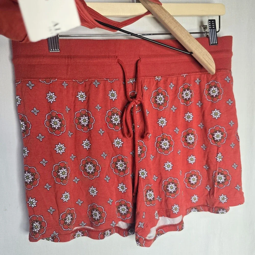 Alfani Intimates Pajama Set Women M Red Floral Knit Cami Shorts Loungewear New